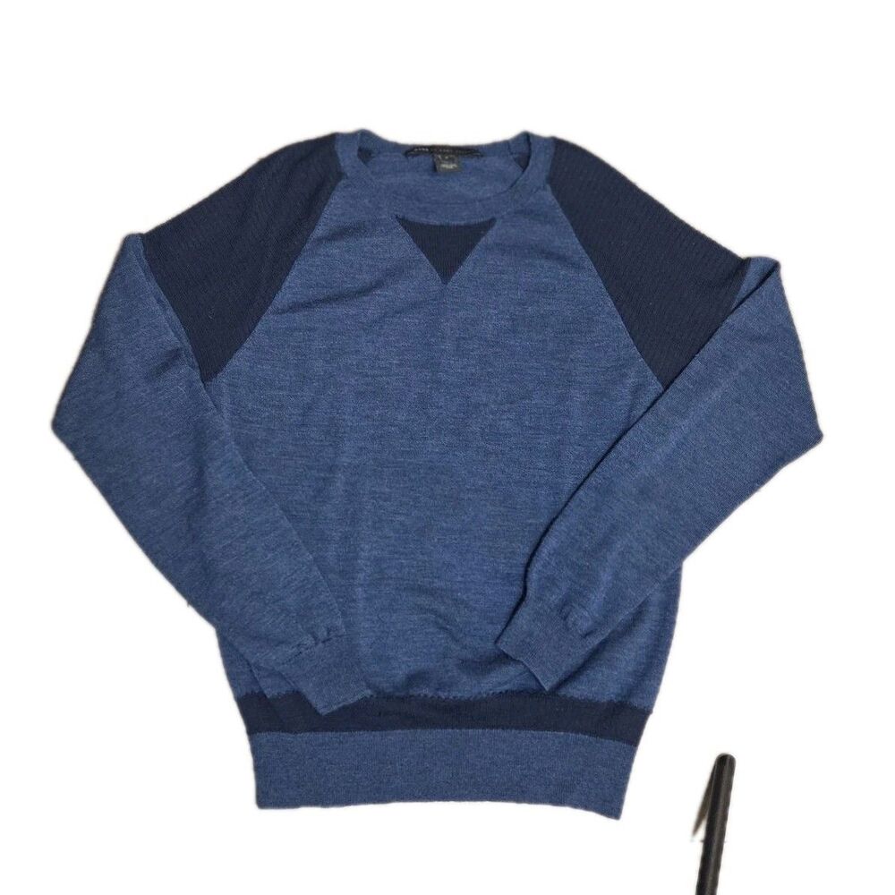 Marc by Marc Jacobs Sweater Mens Small Blue 100% Wool Colorblock Raglan Crewneck